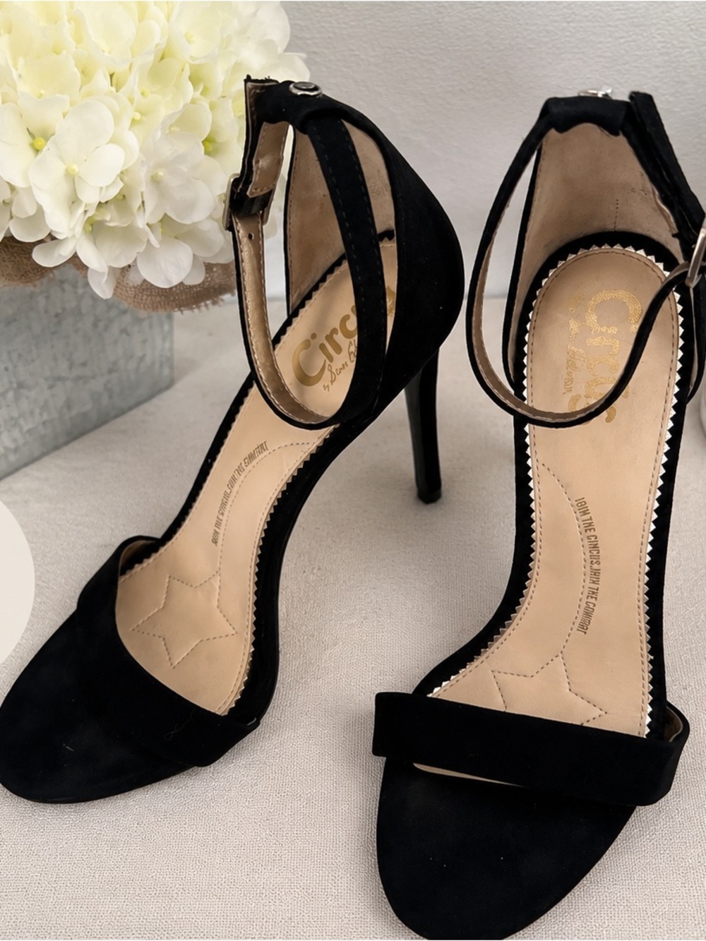 Circus by Sam Edelman Black Suede Ankle-Strap Stilettos